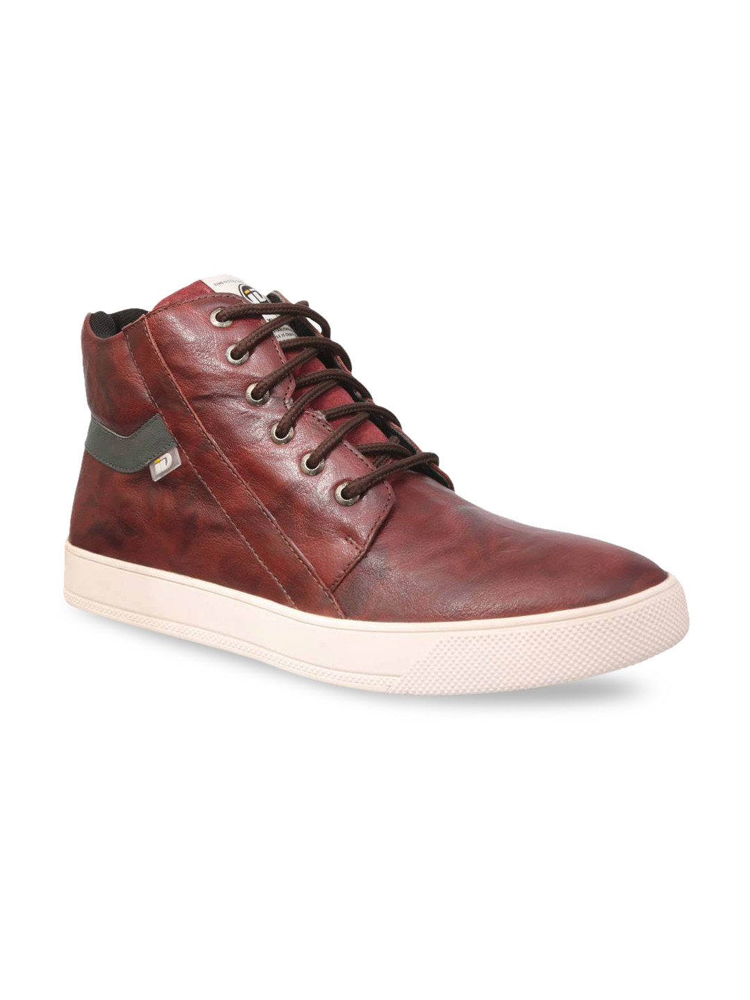 Buy ID Men Brown Solid Leather Mid Top Sneakers Casual Shoes for Men