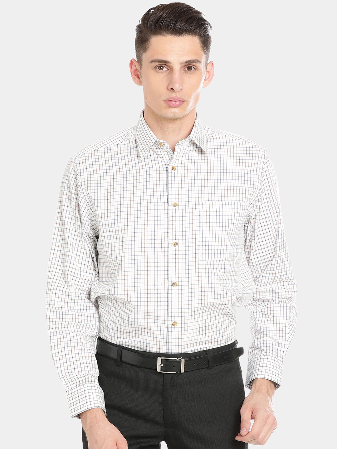 Buy Double Two Men Off White & Beige Slim Fit Checked Formal Shirt ...