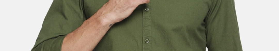 Buy IVOC Men Olive Green Slim Fit Solid Casual Shirt - Shirts for Men ...