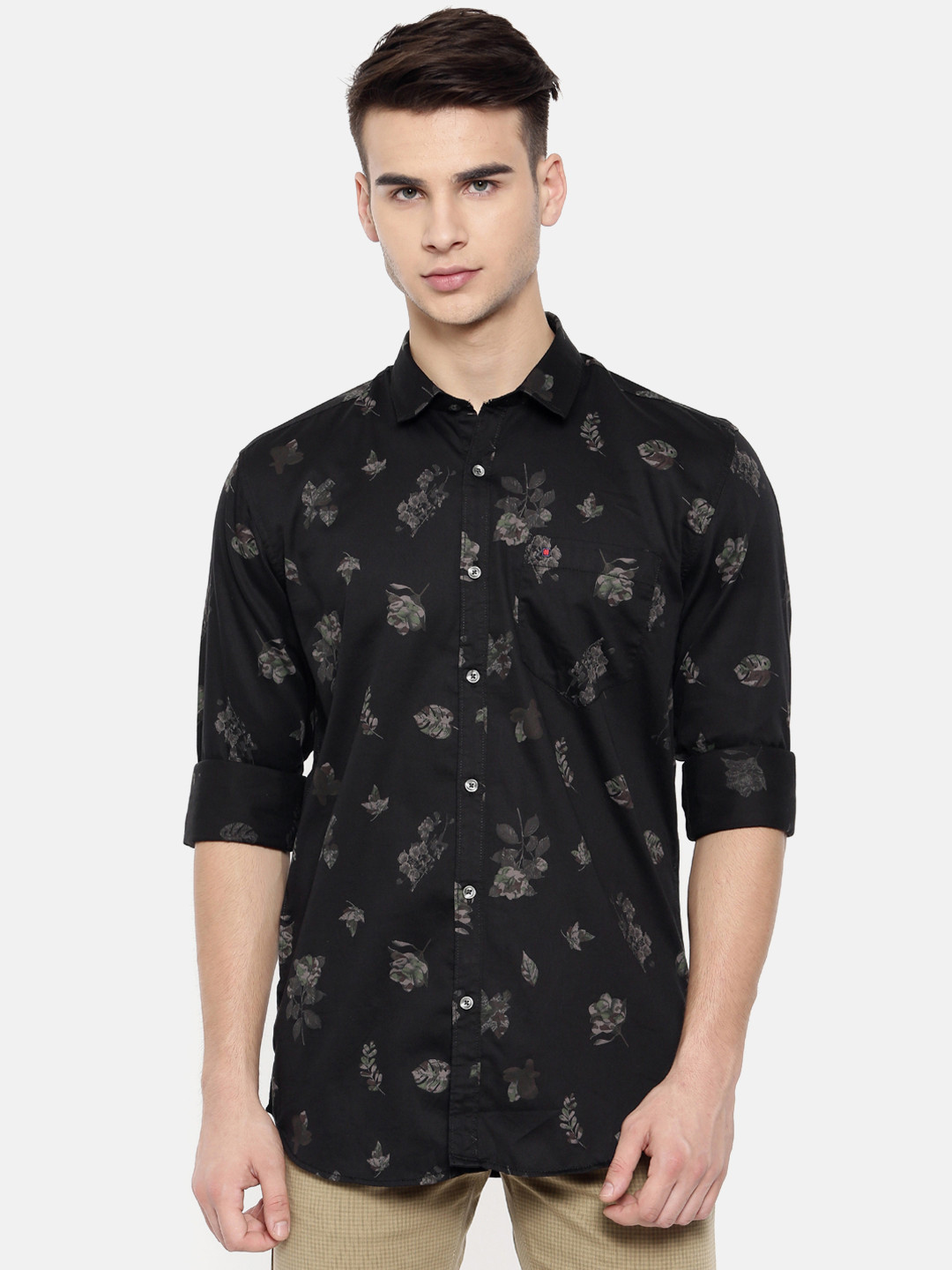 Buy COOL COLORS Men Black & Brown Slim Fit Printed Casual Shirt