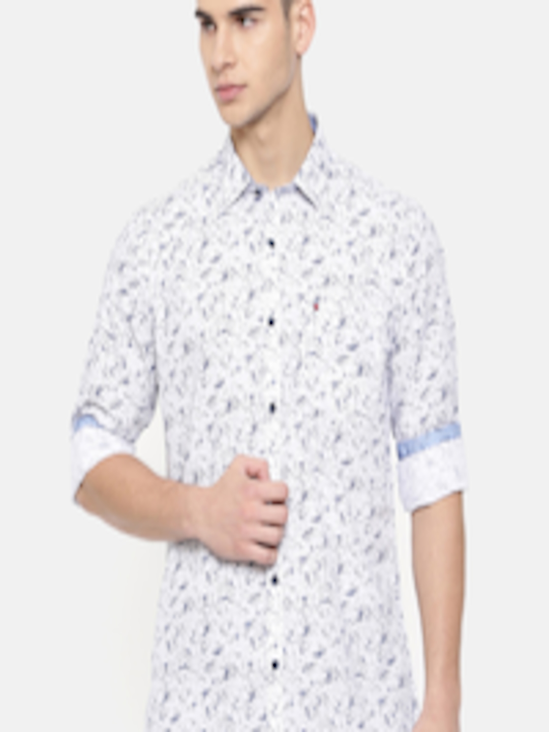 Buy COOL COLORS Men White & Blue Slim Fit Printed Casual Shirt - Shirts ...