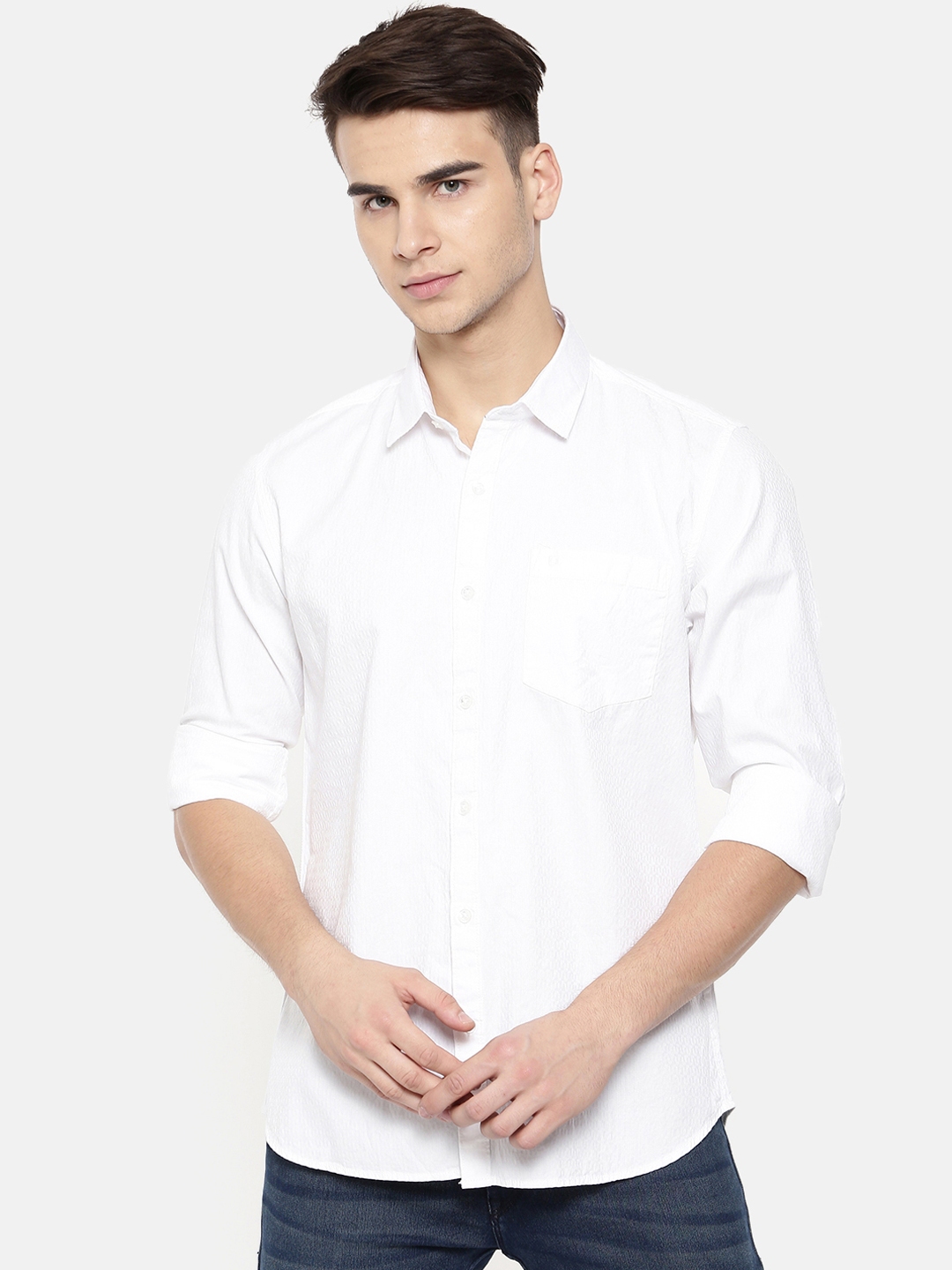 Buy COOL COLORS Men White Slim Fit Self Design Casual Shirt - Shirts ...