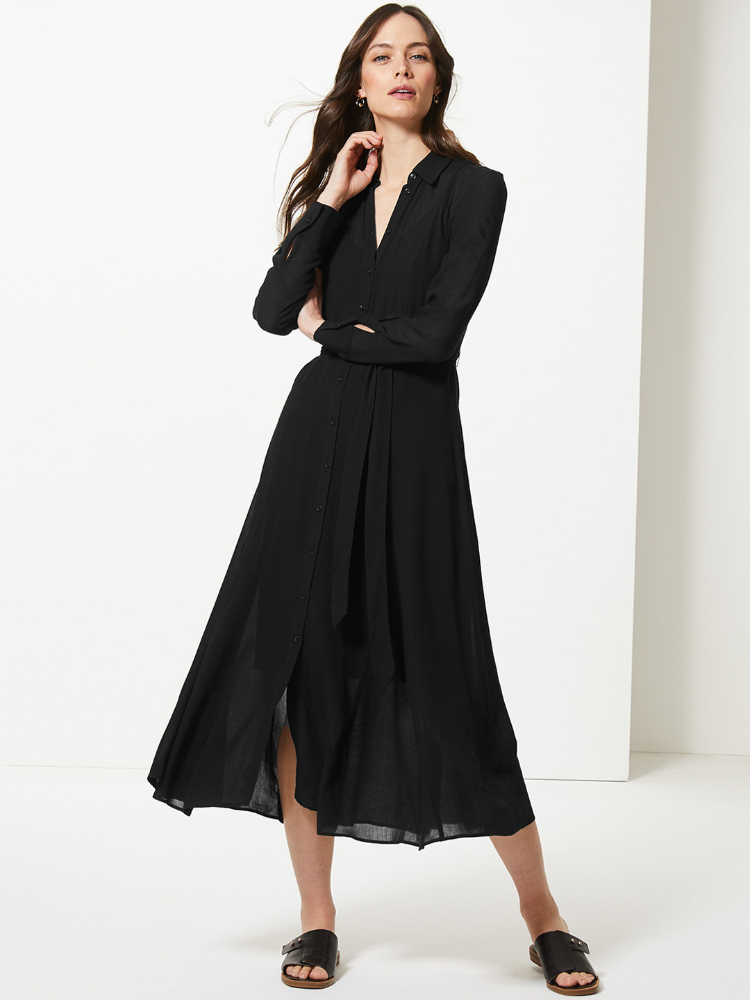Buy Marks & Spencer Women Black Solid Shirt Dress Dresses for Women