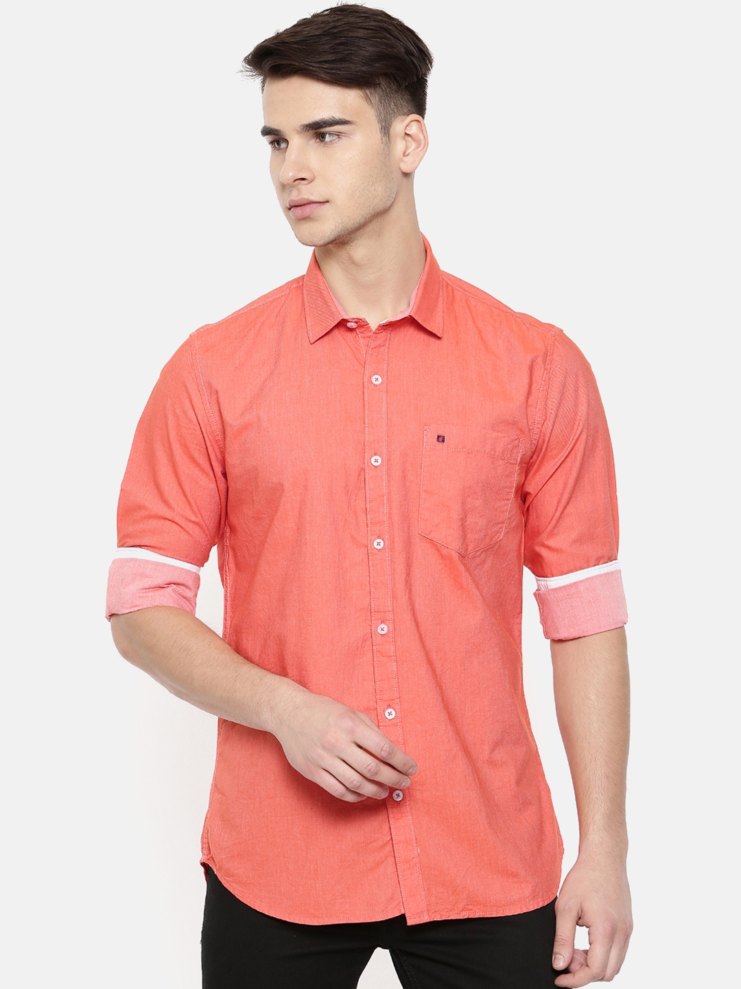 Buy COOL COLORS Men Orange & Orange Slim Fit Solid Shirt - Shirts for ...