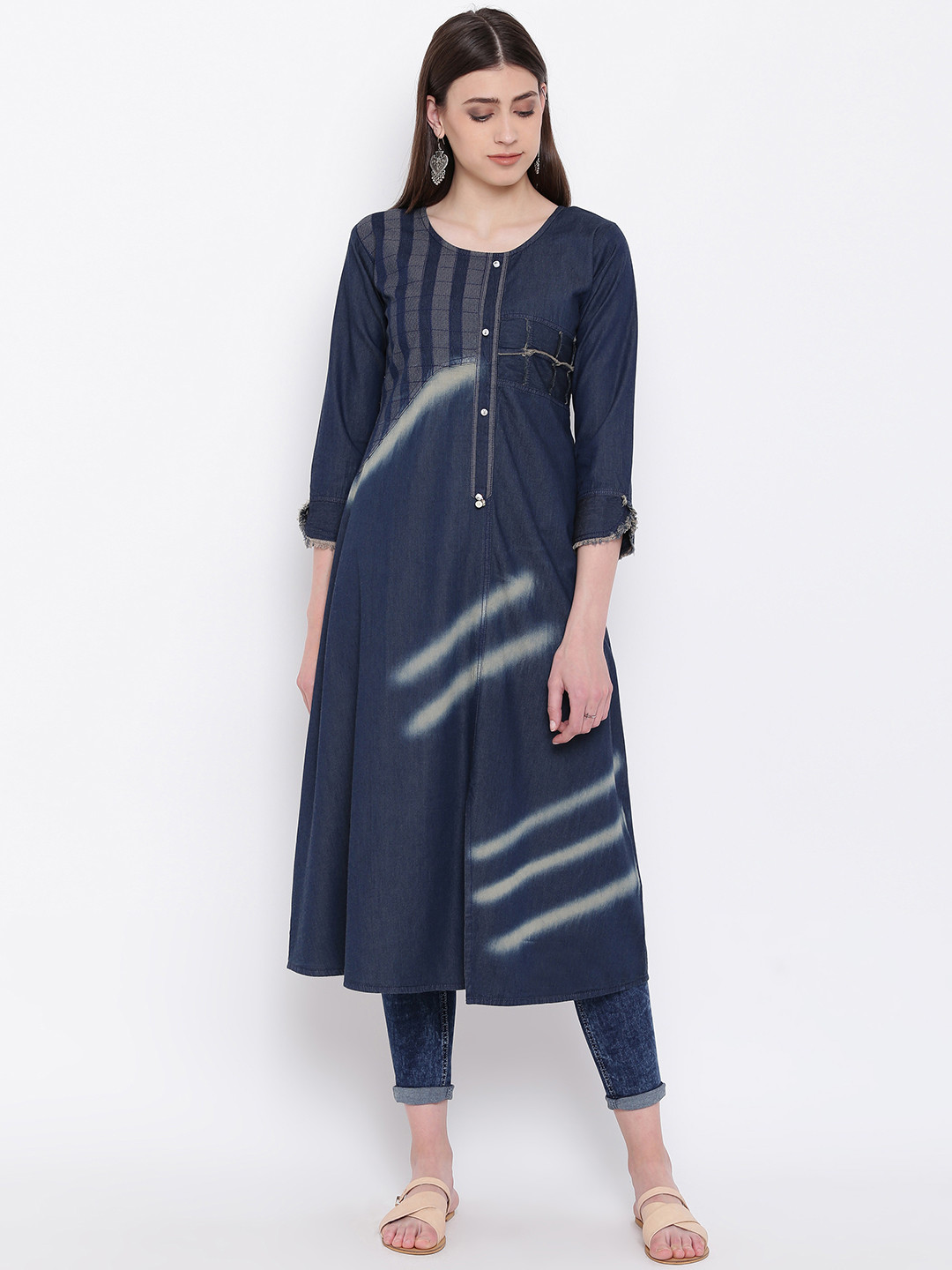 Buy Kvsfab Women Blue Dyed A Line Denim Kurta Kurtas for Women 9078391 Myntra
