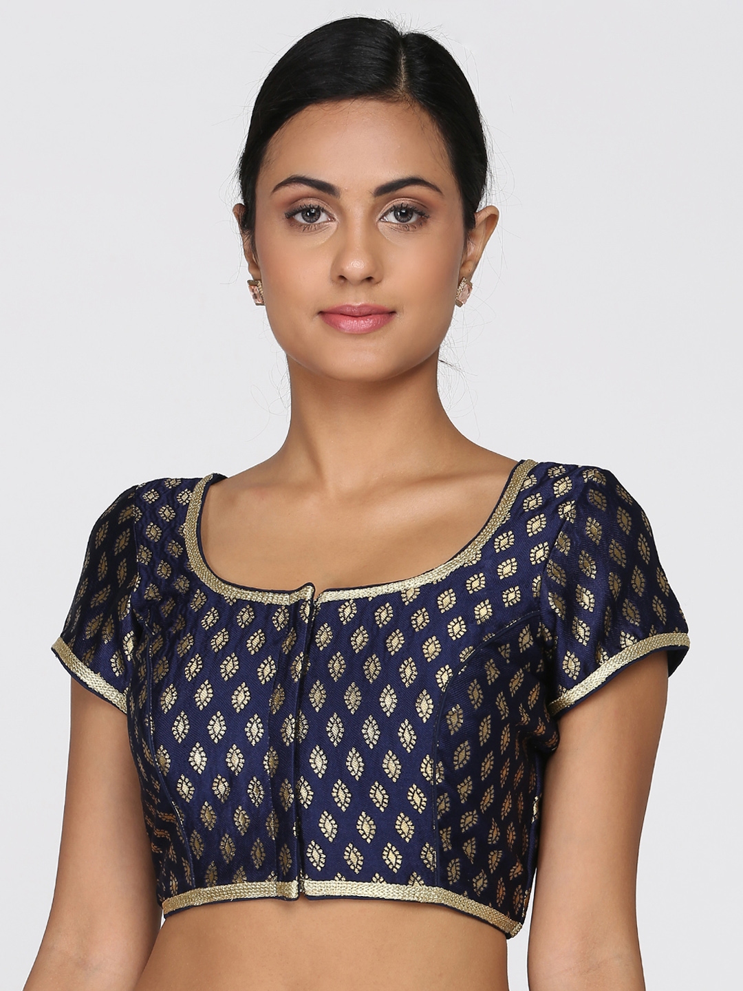Buy Soch Women Navy Blue & Gold Toned Silk Woven Designed Saree Blouse ...