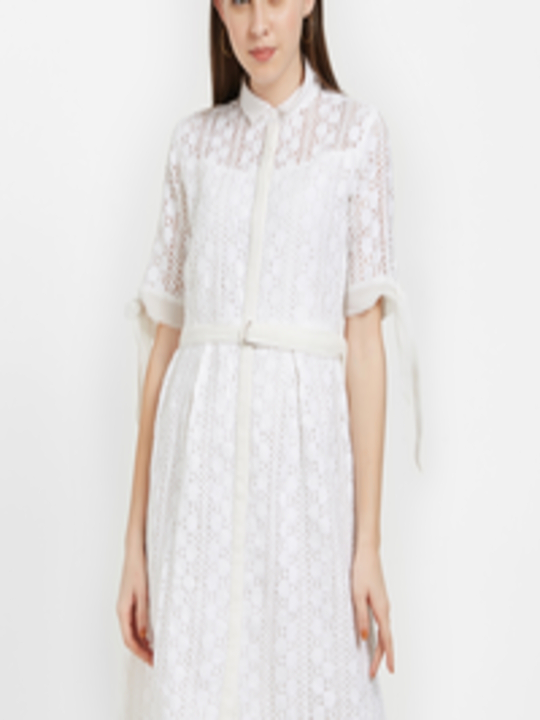 Buy Soie Women Off White Self Design Shirt Dress - Dresses for Women ...