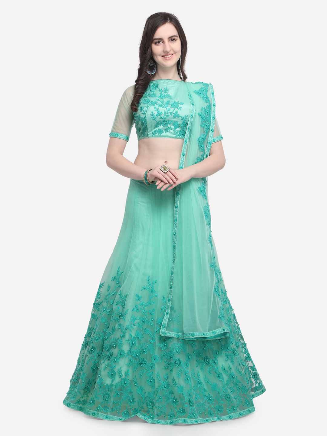 Buy Aasvaa Green Semi Stitched Lehenga Blouse With Dupatta Lehenga Choli for Women 8962737