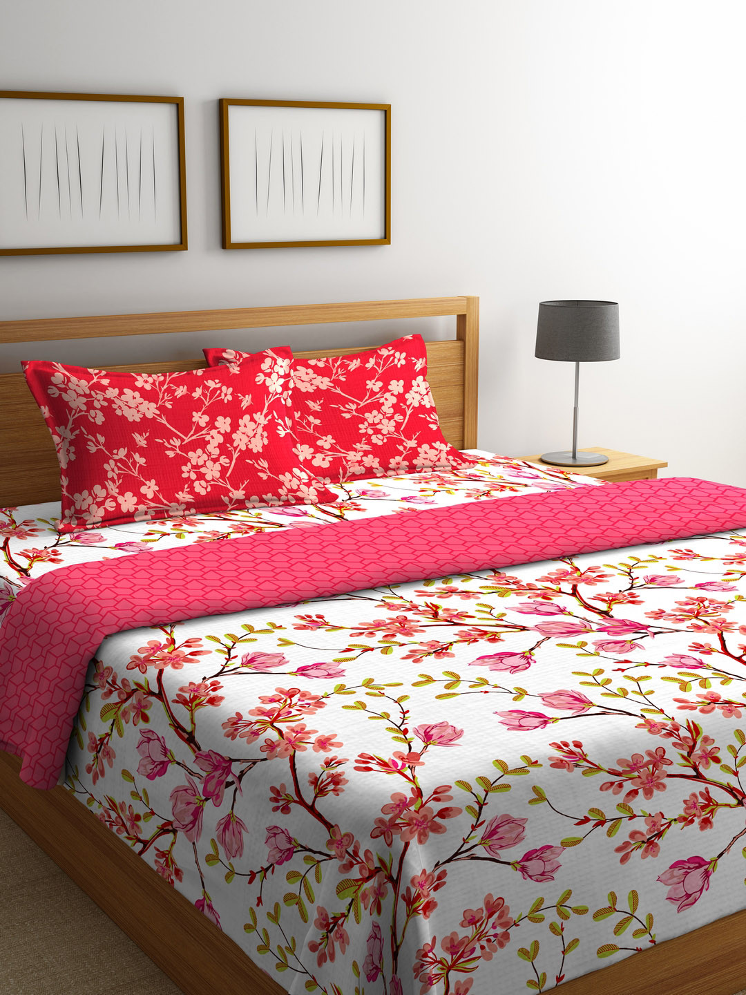 Buy Portico New York Pink & White Floral AC Room 120 GSM Bedding Set