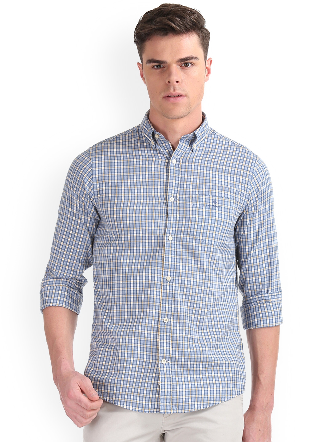 Buy GANT Men Blue Regular Fit Checked Casual Shirt - Shirts for Men ...