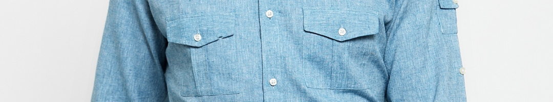 Buy Monteil & Munero Men Blue Slim Fit Solid Linen Casual Shirt ...