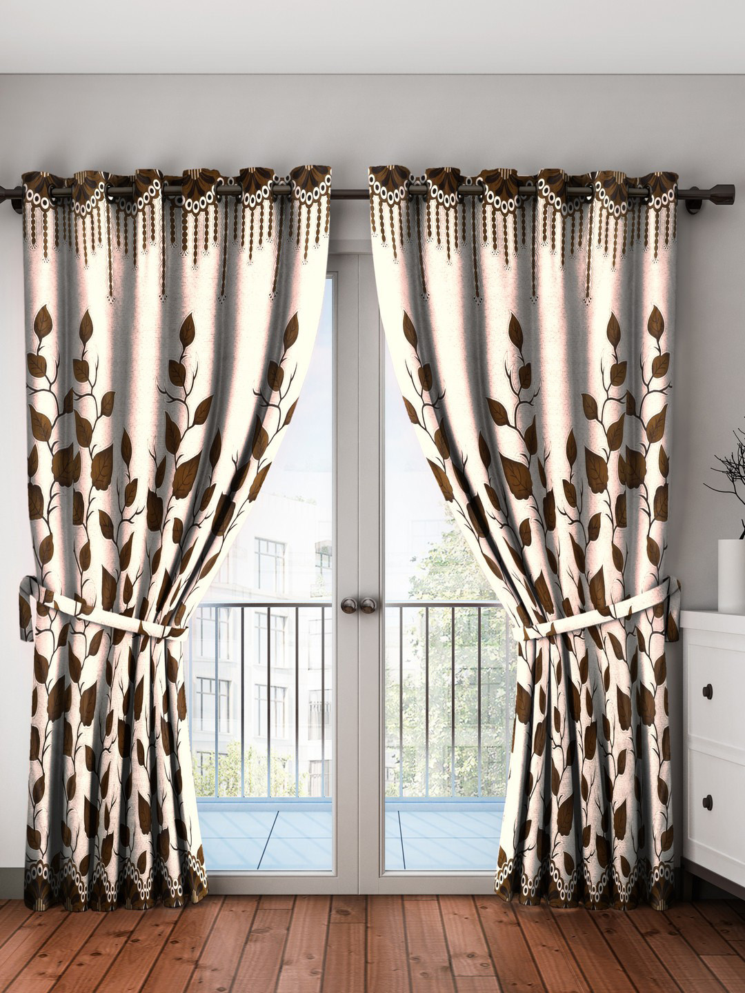 Buy Home Sizzler Brown & Cream Coloured Set Of 2 Door Curtains