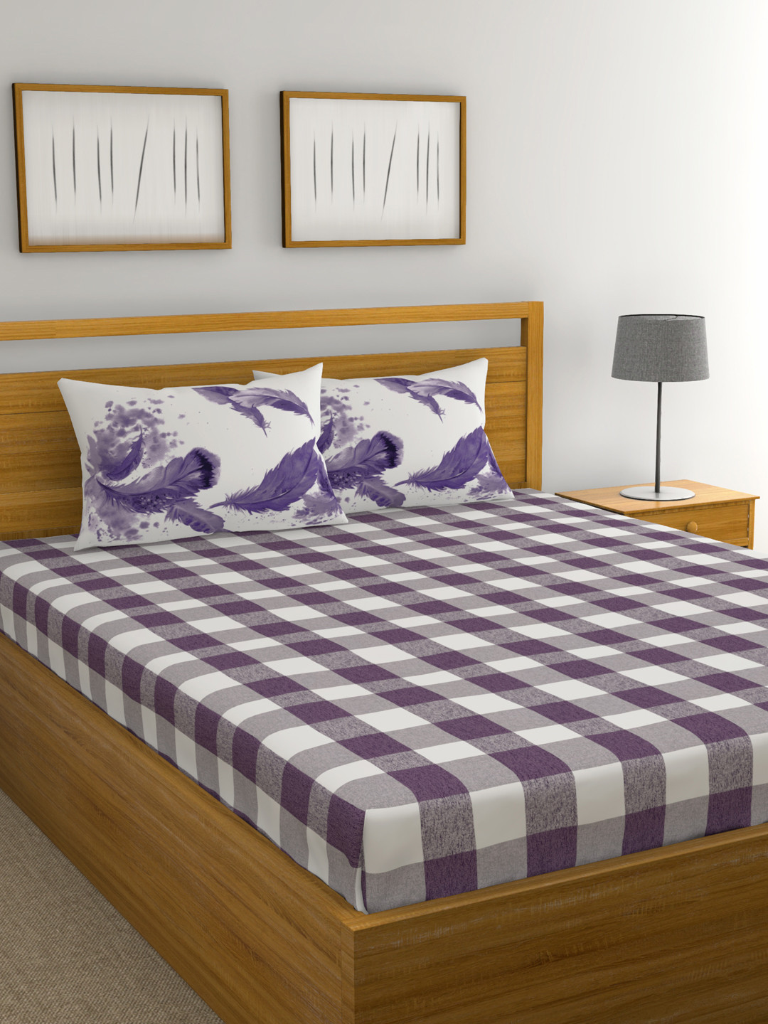 Buy MYTRIDENT White Purple Geometric Print 144 TC Cotton 1 King