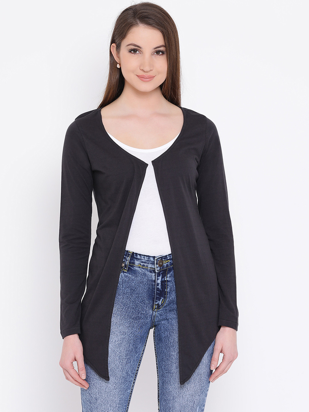 Buy WISSTLER Charcoal Grey Solid Open Front Shrug Shrug for Women