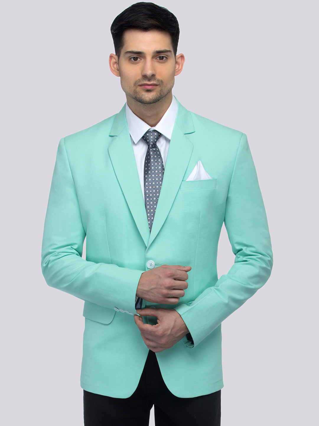 Buy FAVOROSKI Men Sea Green Solid Slim Fit Single Breasted Blazer