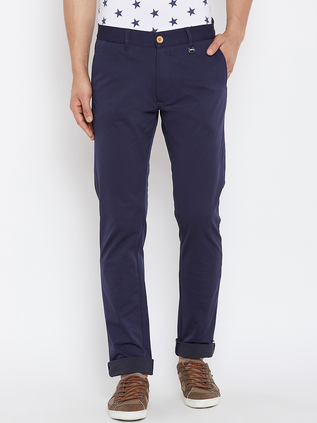 Buy JUMP USA Men Navy Blue Relaxed Regular Fit Solid Regular Trousers