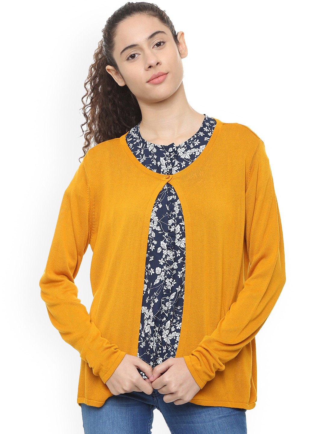 Buy Van Heusen Woman Yellow Solid Open Front Shrug Shrug for Women