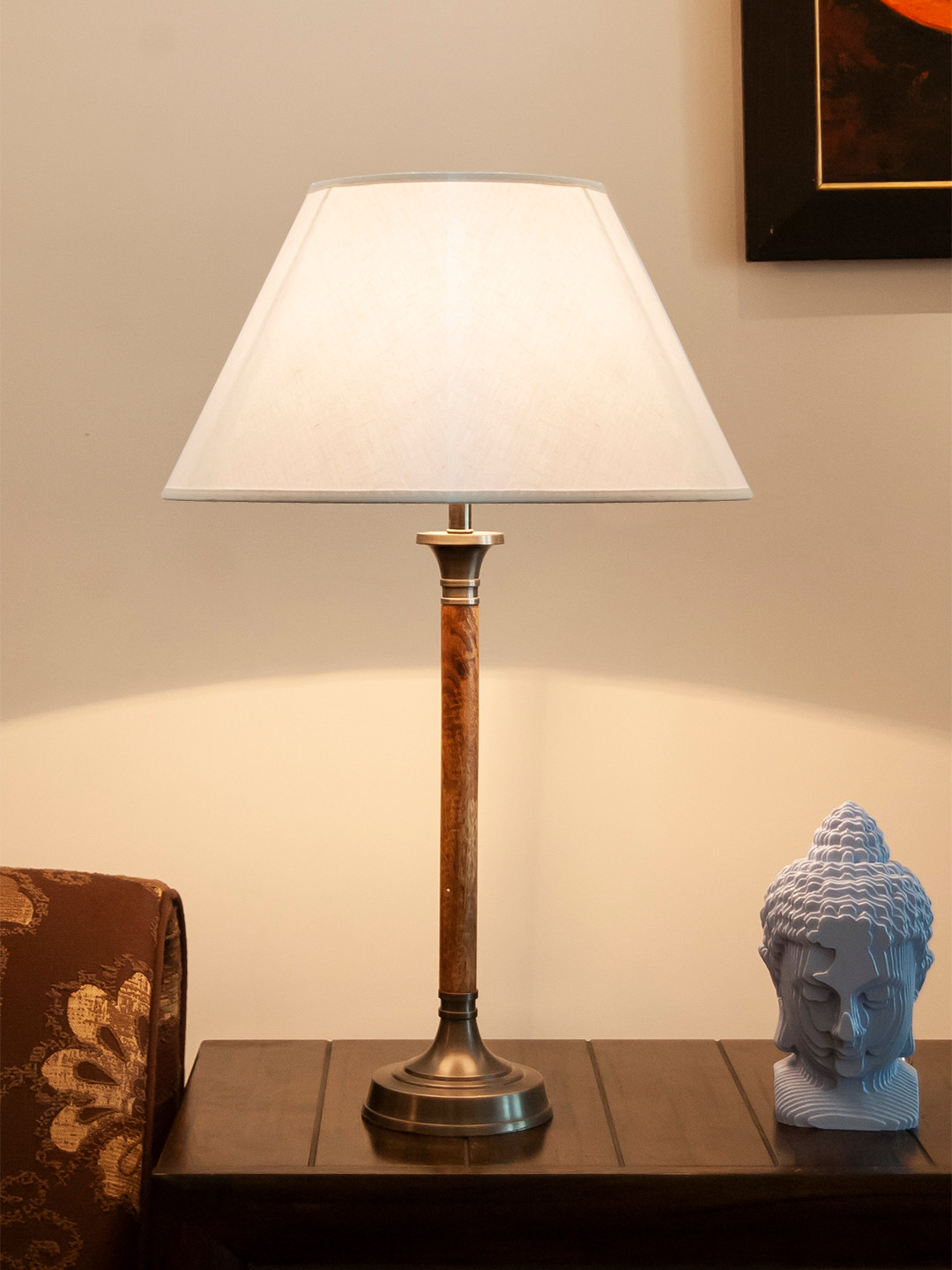 Buy THE LIGHT STORE White Self Design Bedside Standard Table Lamp With Shade Table Lamps for