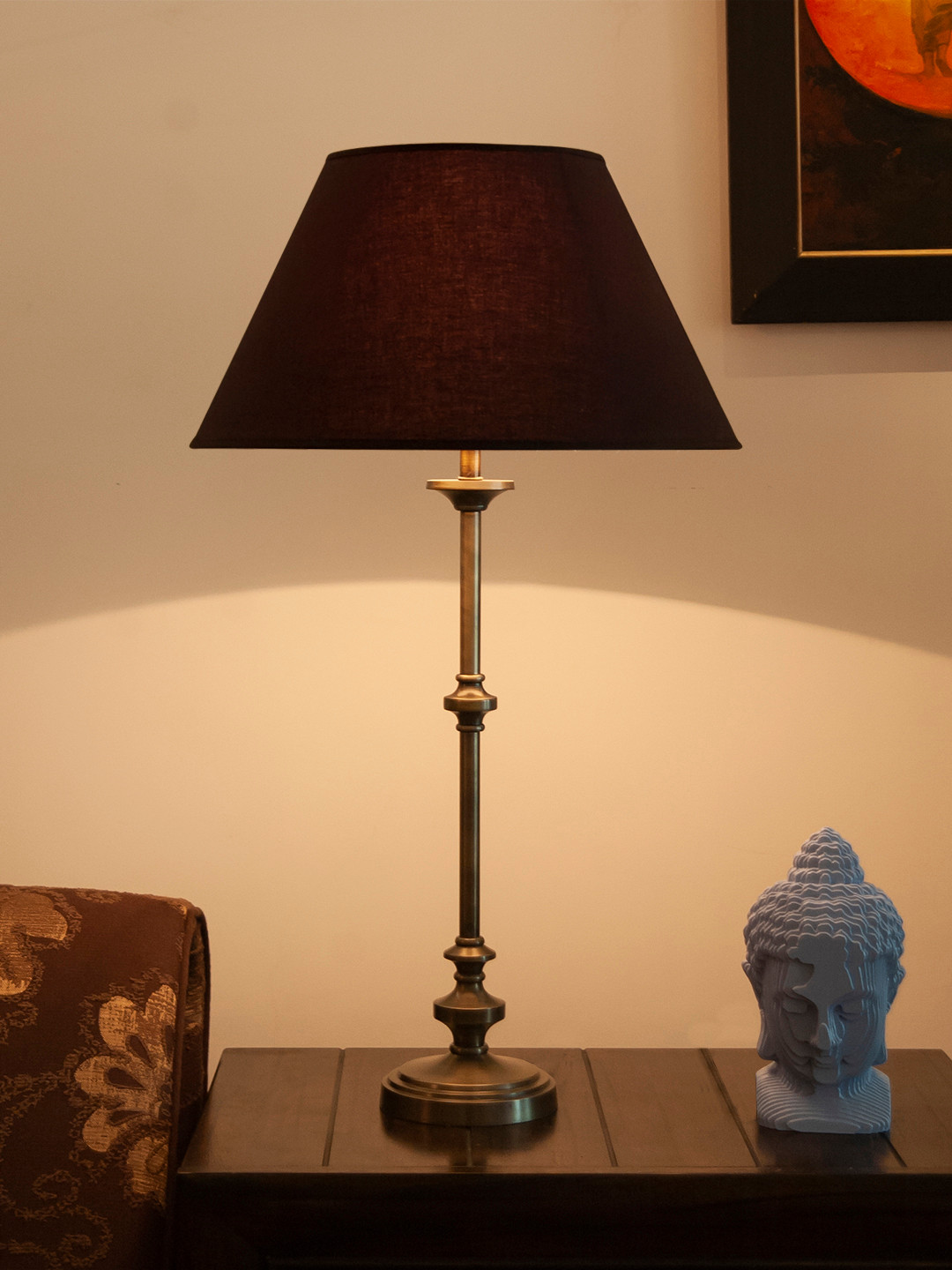 Buy THE LIGHT STORE Gold Toned & Black Solid Buffet Table Lamp With