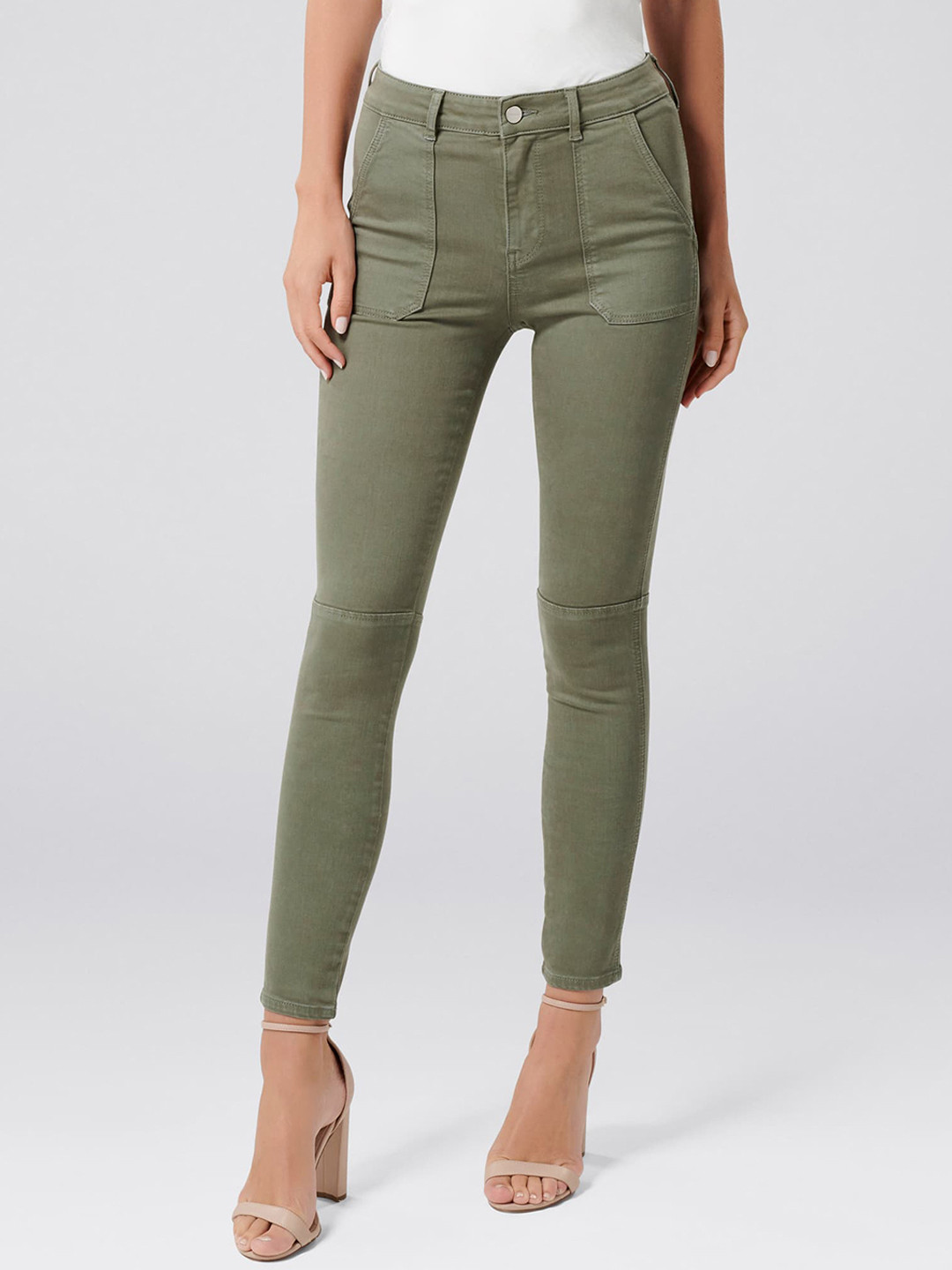Buy Forever New Women Olive Green Skinny Fit Mid Rise Clean Look Stretchable Jeans Jeans for