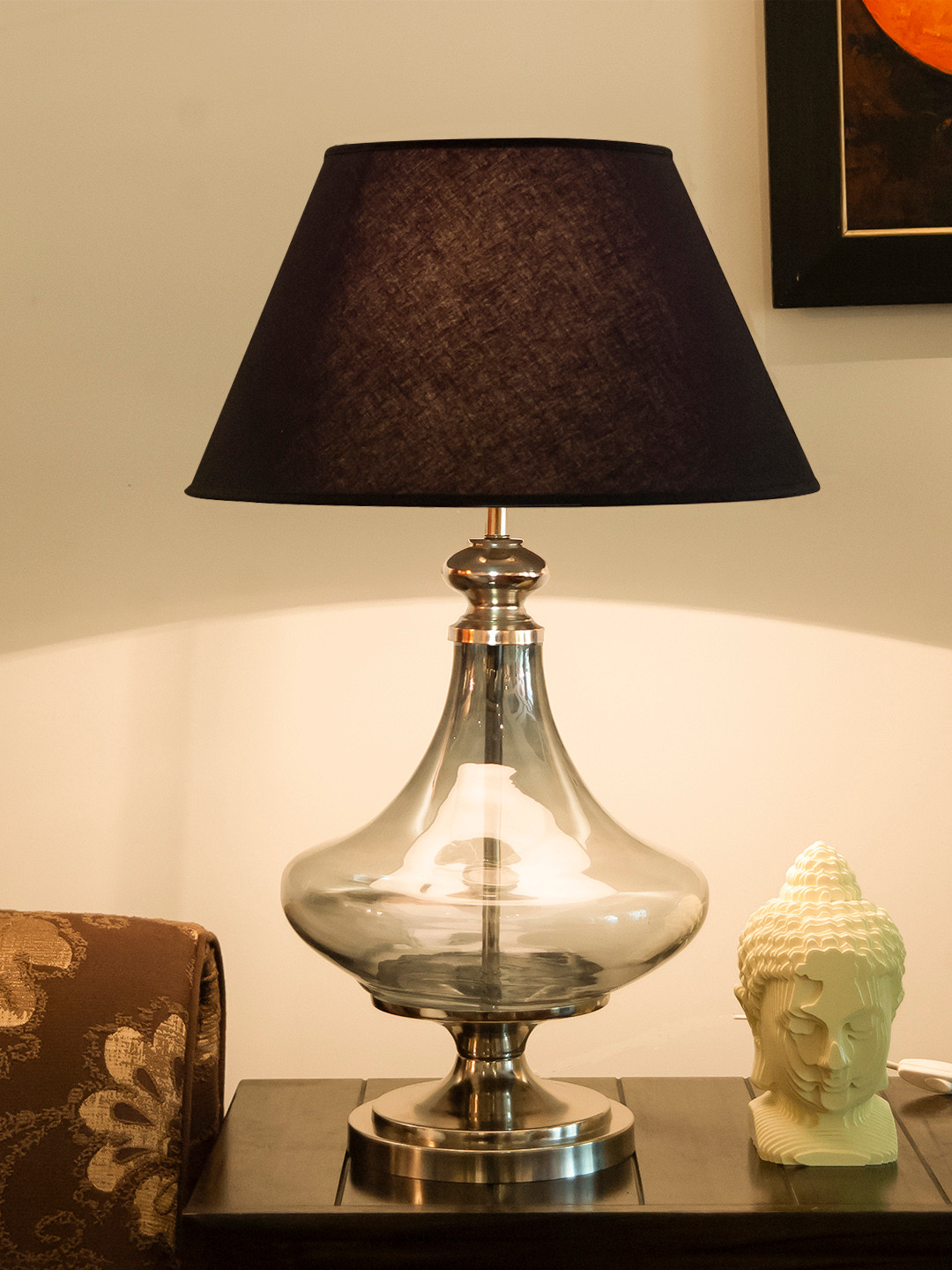 Buy THE LIGHT STORE Blue & Black Solid Bedside Table Lamp ...