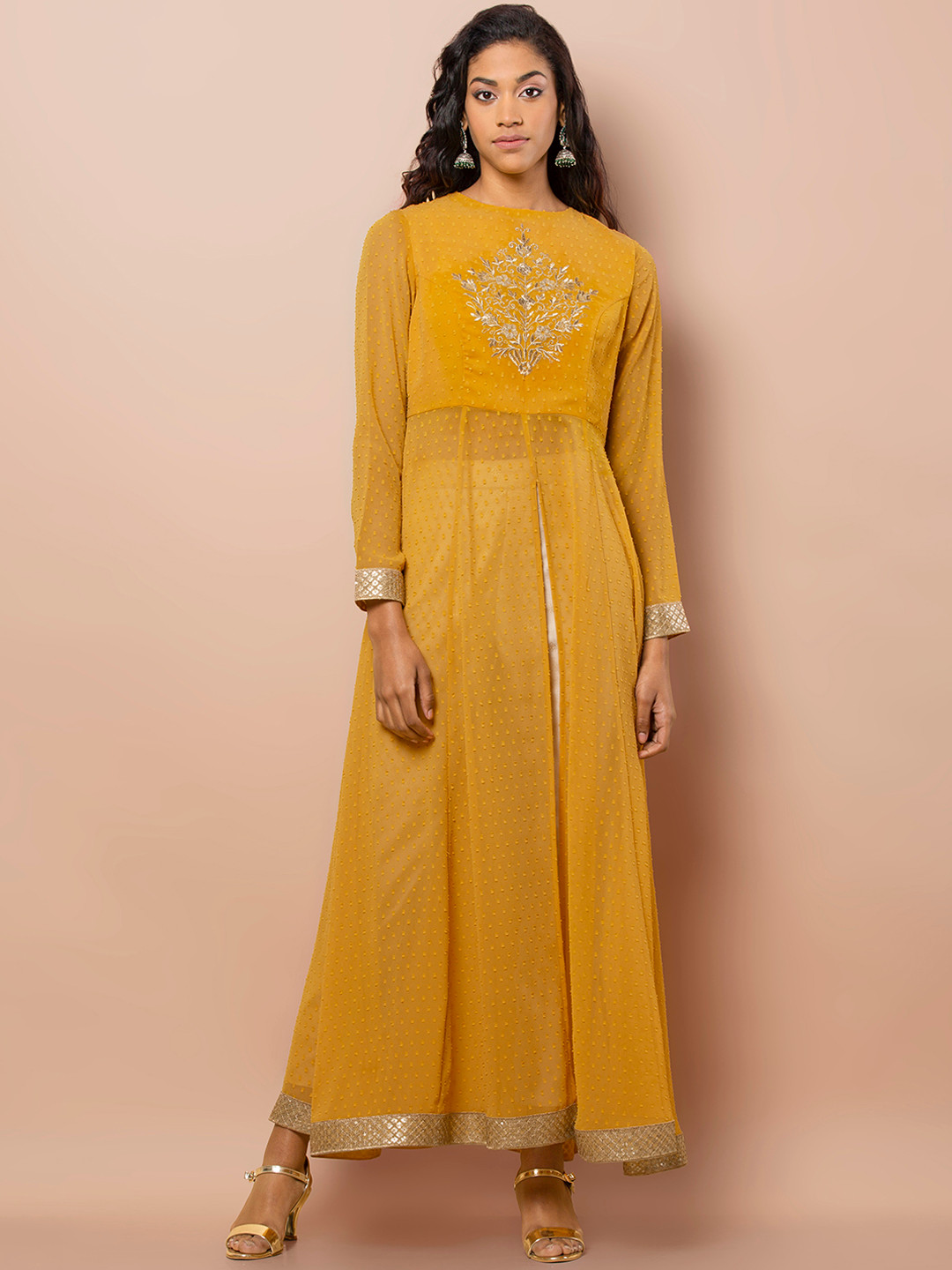 Women's Yellow Embellished Anarkali Kurta