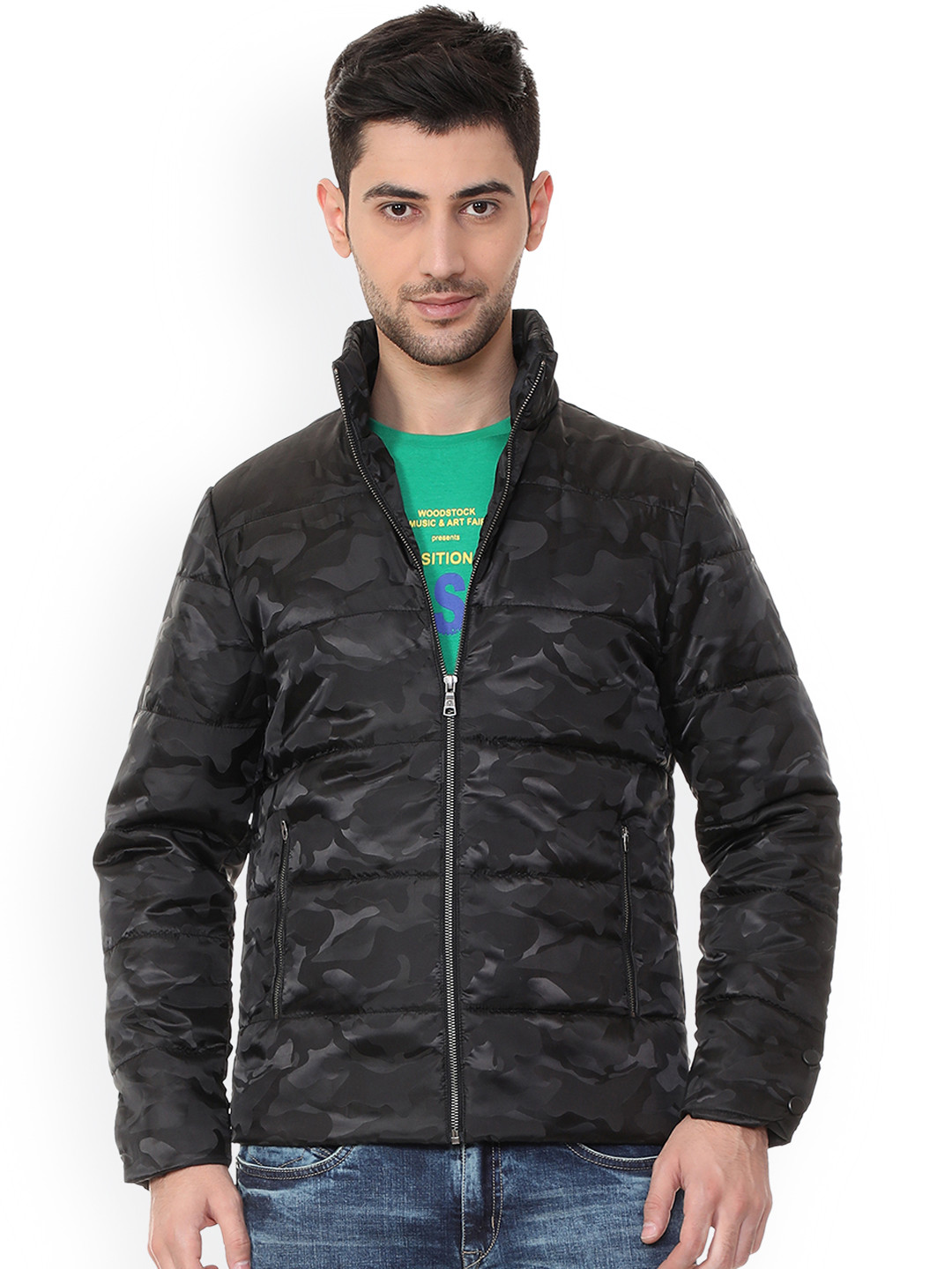 Buy Van Heusen Sport Men Black Printed Padded Jacket Jackets for Men 9174397 Myntra