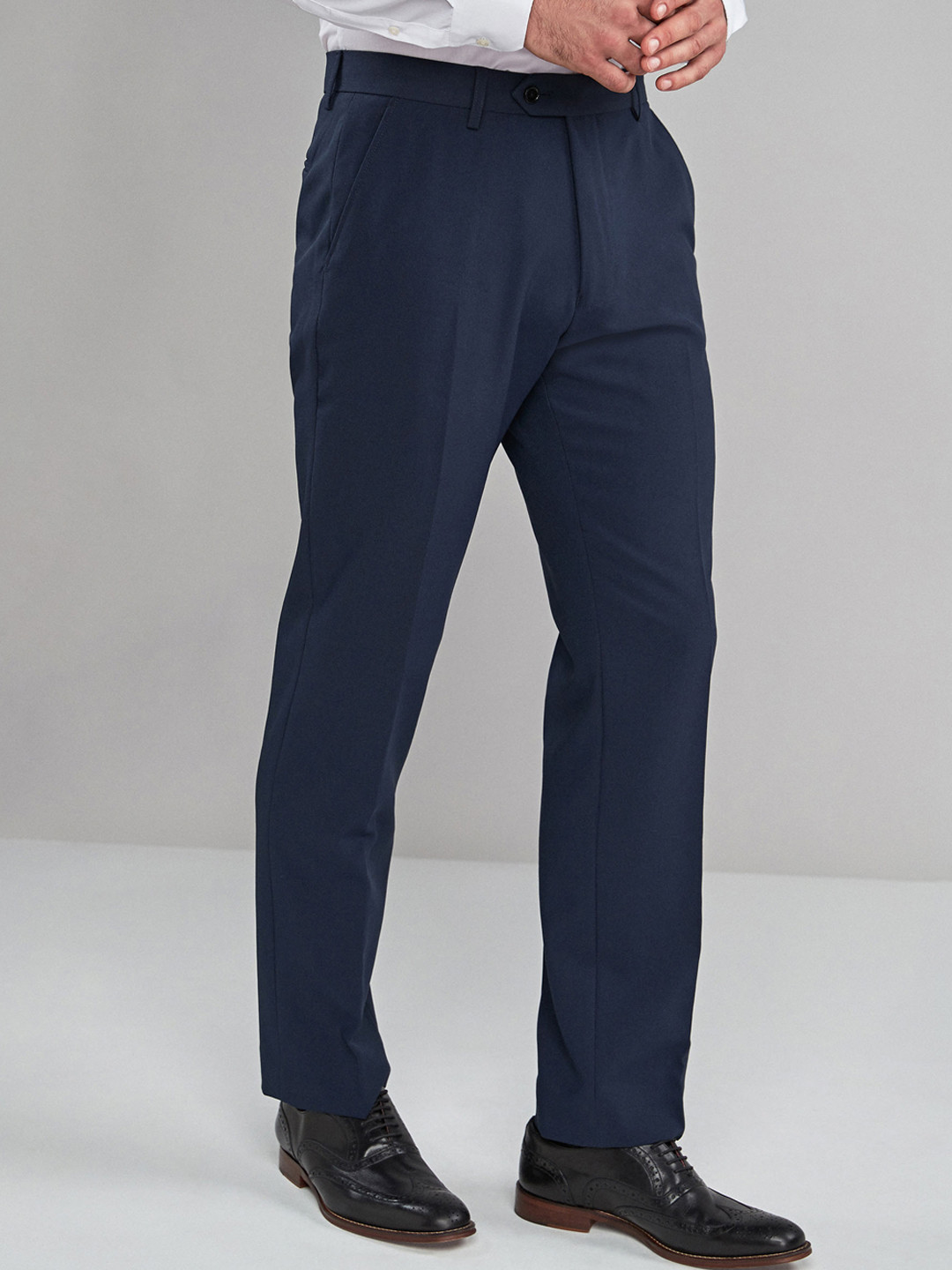 Buy Next Men Navy Blue Regular Fit Solid Formal Trousers - Trousers for ...