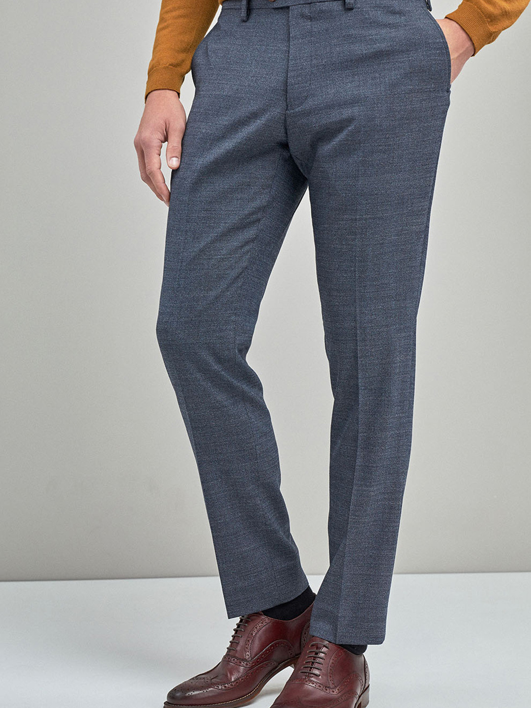 Buy Next Men Blue Slim Fit Self Design Formal Trousers Trousers for