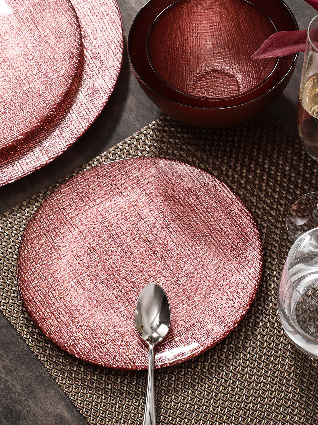 Buy Pure Home And Living Pink Textured Ceramic Set Dinnerware for