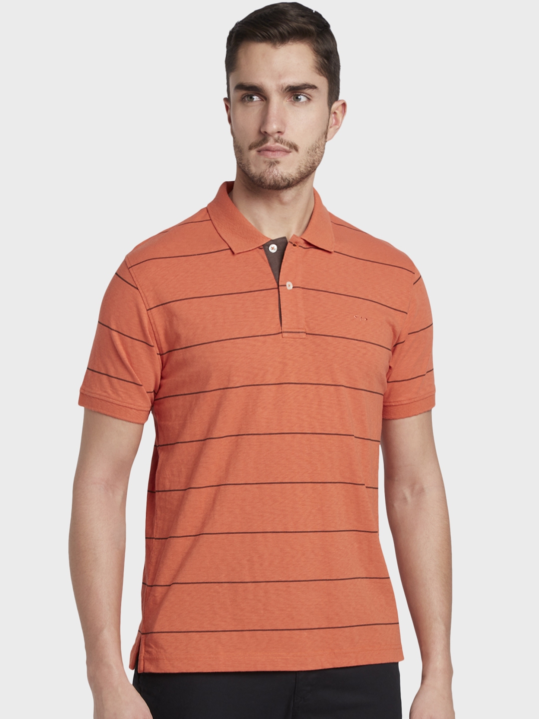 Buy ColorPlus Men Orange Striped Polo Collar T Shirt - Tshirts for Men ...