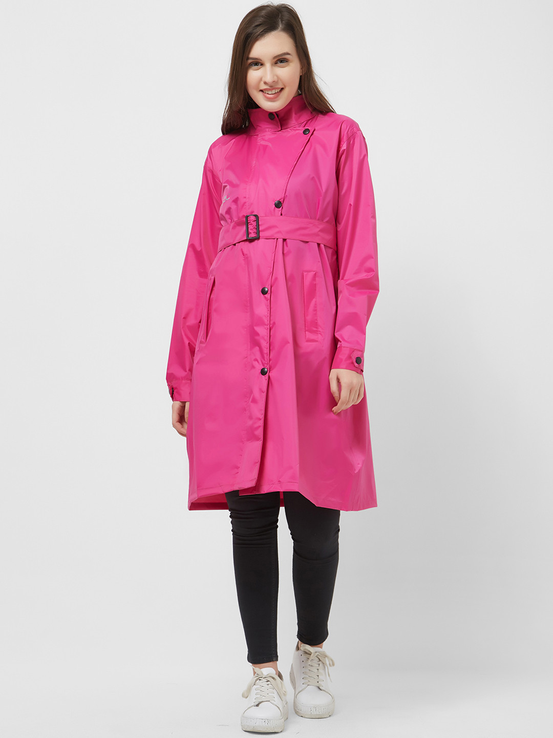 Buy Zeel Women Fuchsia Solid Longline Rain Jacket Rain Jacket for