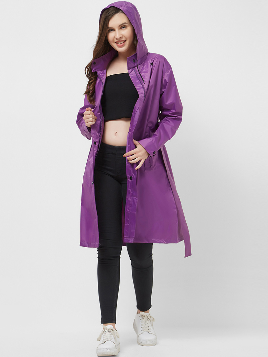 Buy Zeel Women Purple Solid Longline Rain Jacket Rain Jacket for