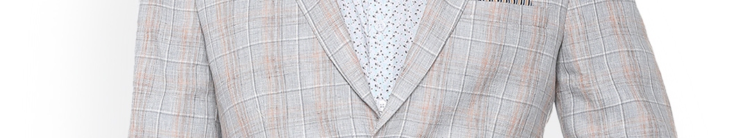 Buy Louis Philippe Men Grey Checked Slim Fit Single Breasted Linen Blazer - Blazers for Men ...