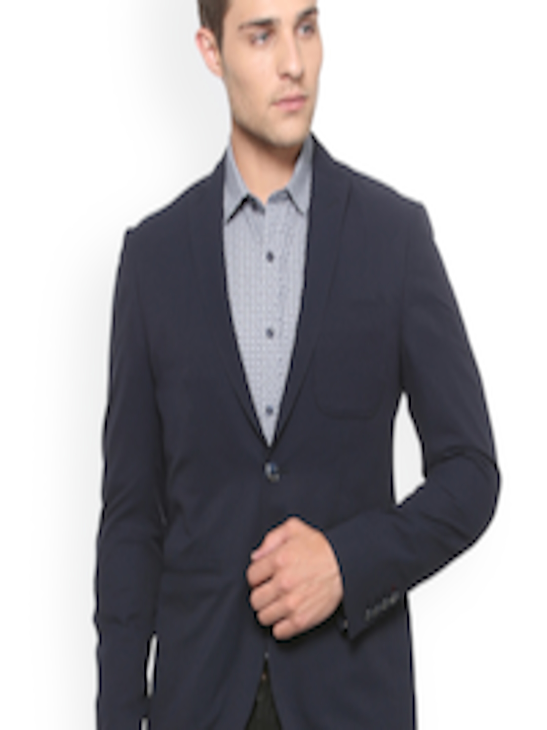 Buy Louis Philippe Men Navy Blue Solid Slim Fit Single Breasted Blazer - Blazers for Men 9204681 ...