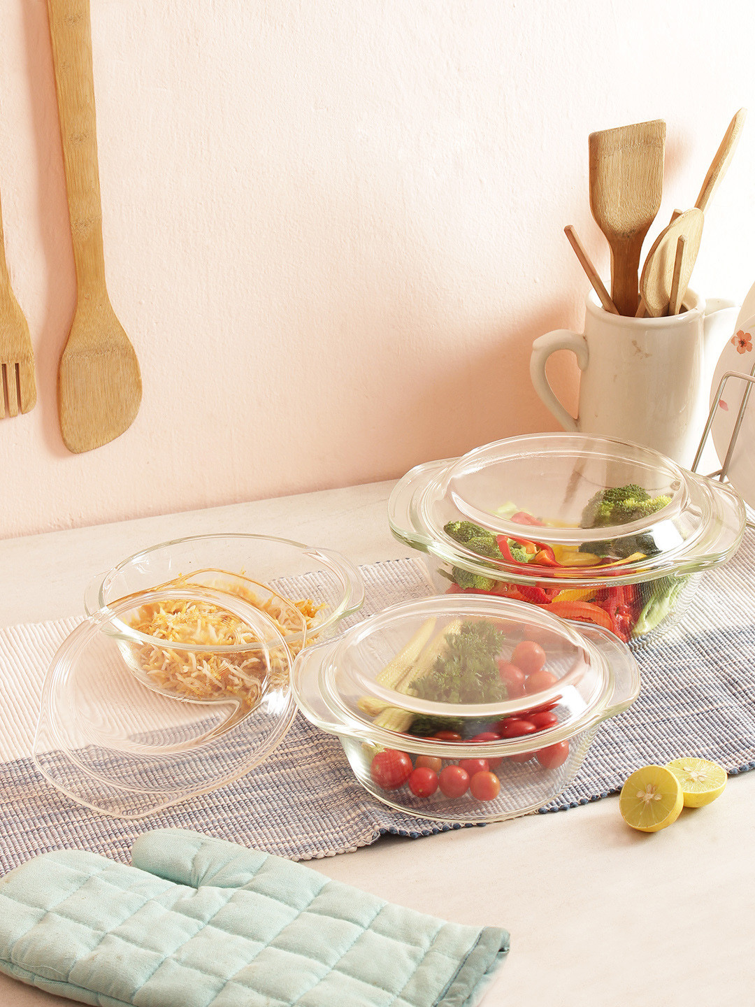 Buy Femora Set Of 3 Borosilicate Glass Casseroles With Lid Serveware