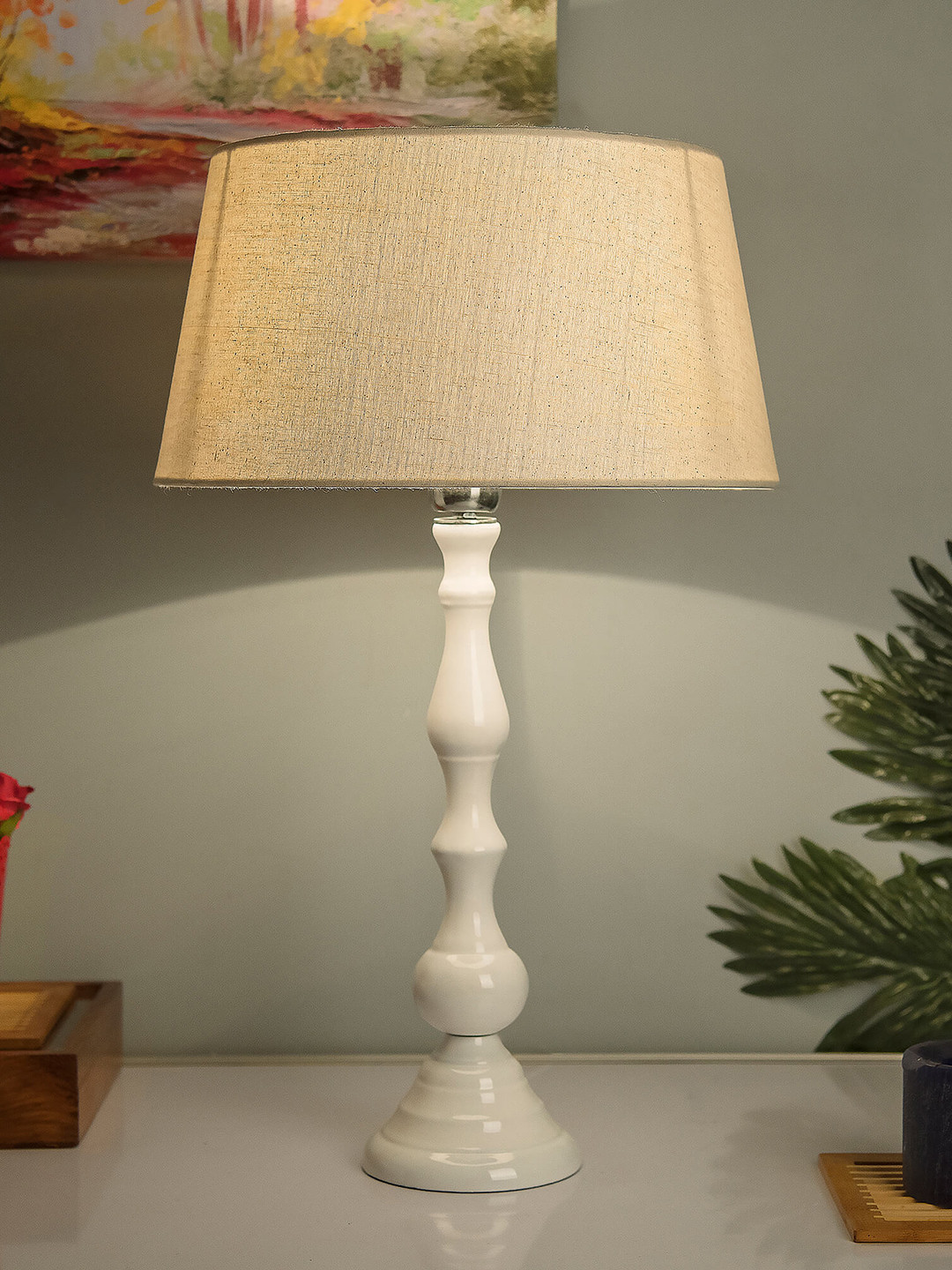 Buy Homesake White Solid Handcrafted Bedside Standard Table Lamp With