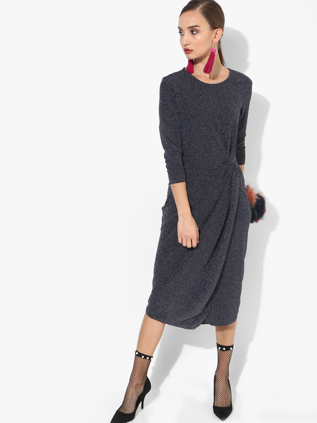 Buy Navy Blue Coloured Striped Bodycon Dress - Dresses for Women ...