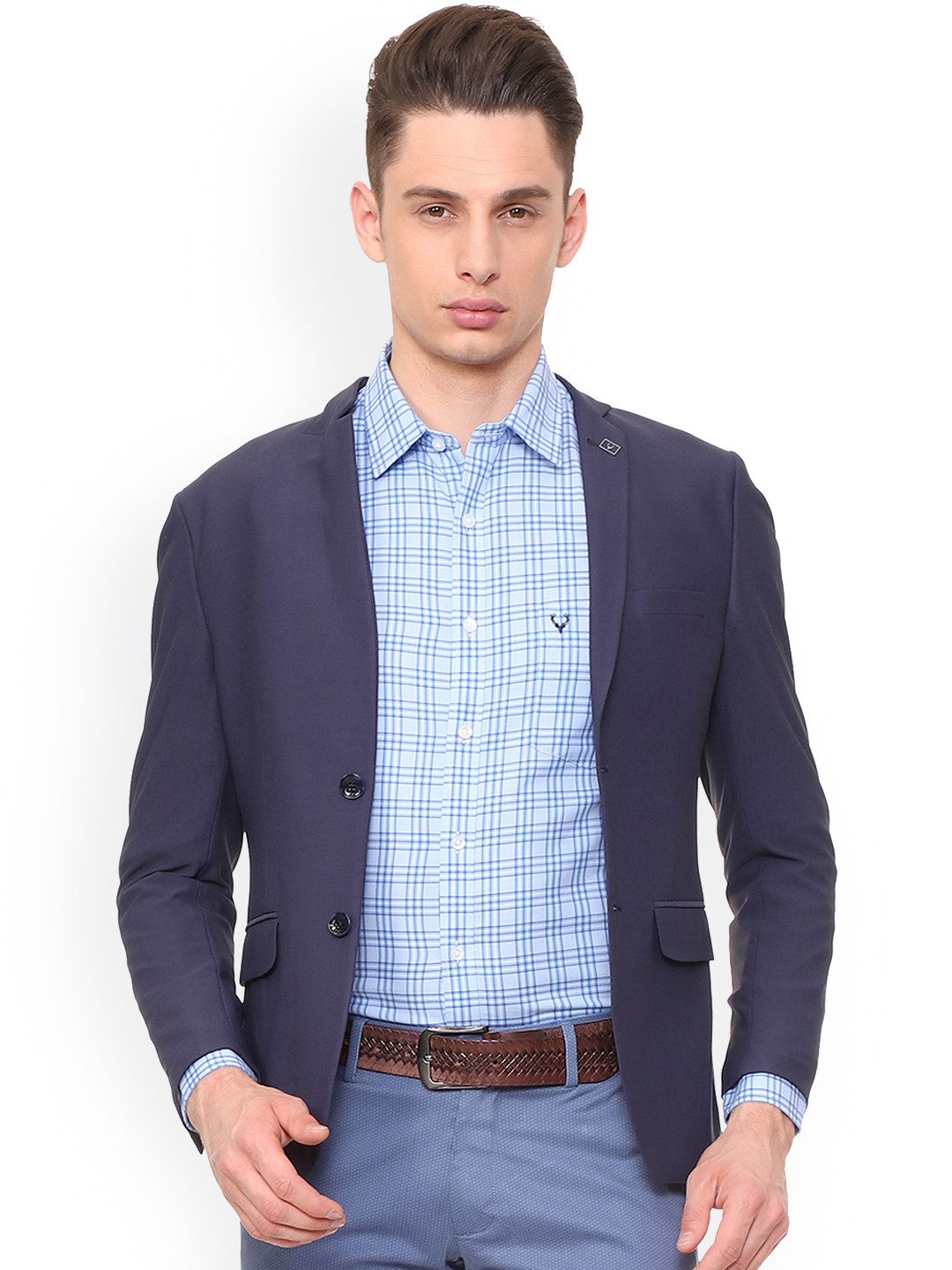 Buy Allen Solly Sport Men Navy Blue Solid Slim Fit Single Breasted Blazer - Blazers for Men 