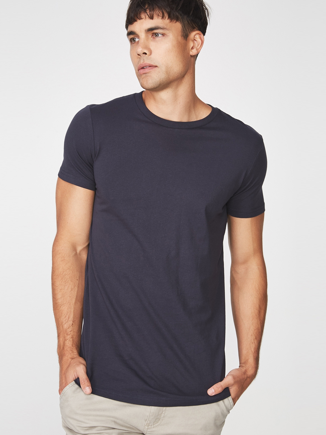 Buy COTTON ON Men Navy Blue Solid Round Neck T Shirt - Tshirts for Men ...