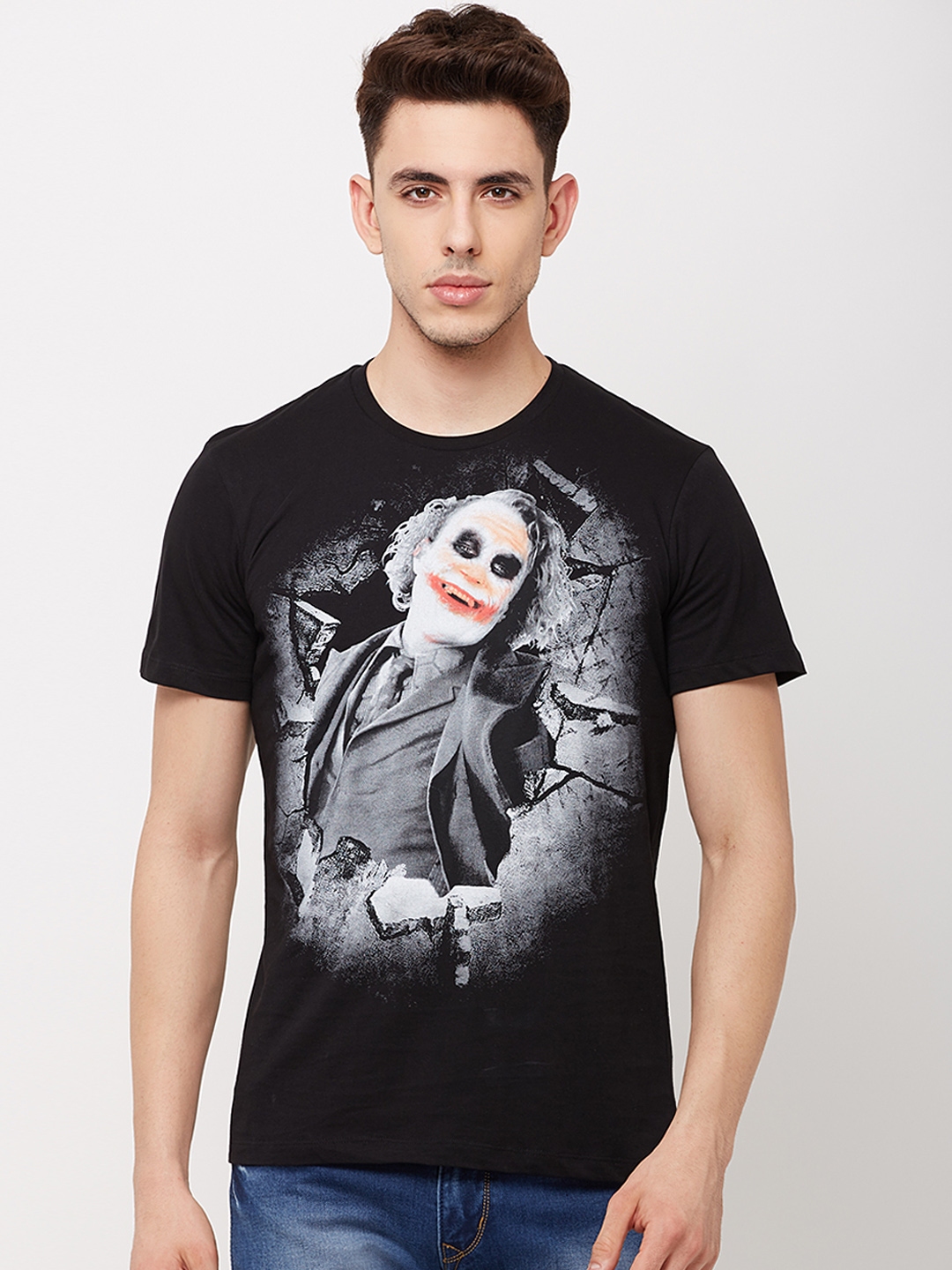 Buy Free Authority Men Black Joker Printed Round Neck T Shirt - Tshirts ...