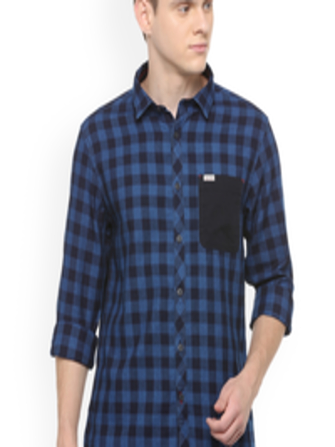 Buy People Men Navy Blue Regular Fit Checked Casual Shirt - Shirts for ...