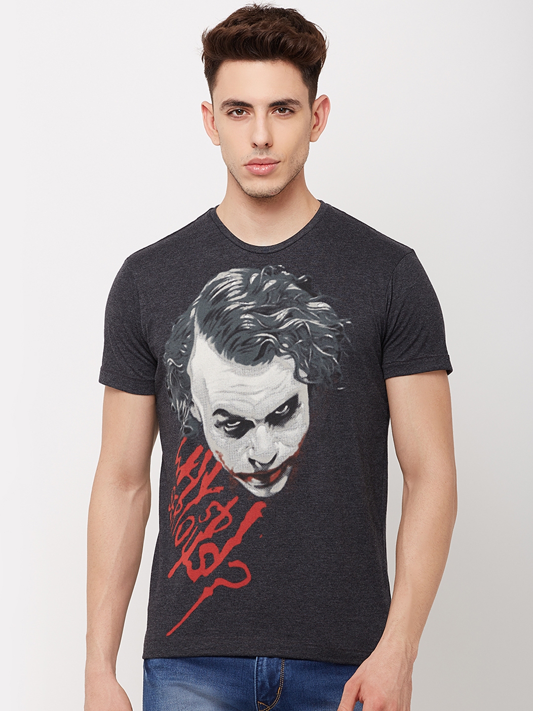 Buy Free Authority Men Grey Joker Printed Round Neck T Shirt - Tshirts ...