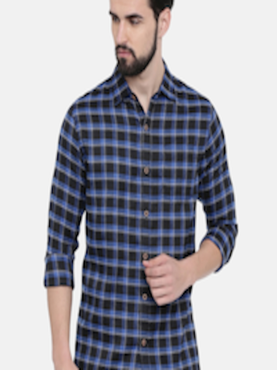 Buy Scarlet Creations Men Blue & Black Slim Fit Checked Casual Shirt ...