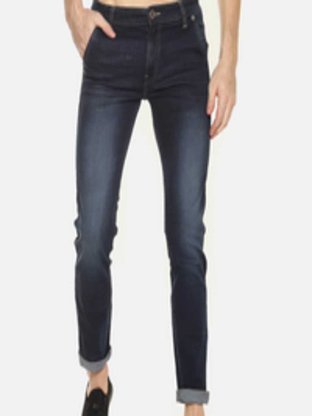 Buy Raa Jeans Men Navy Blue Slim Fit Mid Rise Clean Look Stretchable ...