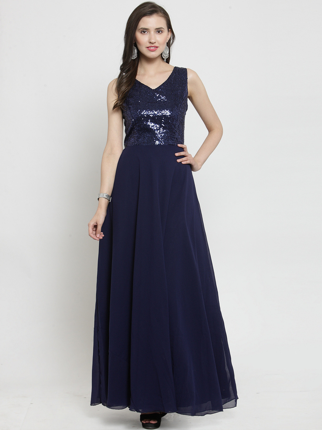 Buy Just Wow Women Navy Blue Embellished Maxi Dress Dresses for Women