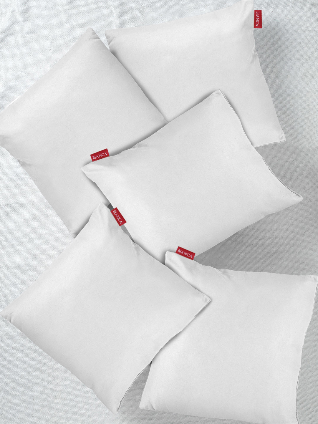 Buy BIANCA Set Of 5 White Solid Microfibre Square Cushion Cushions