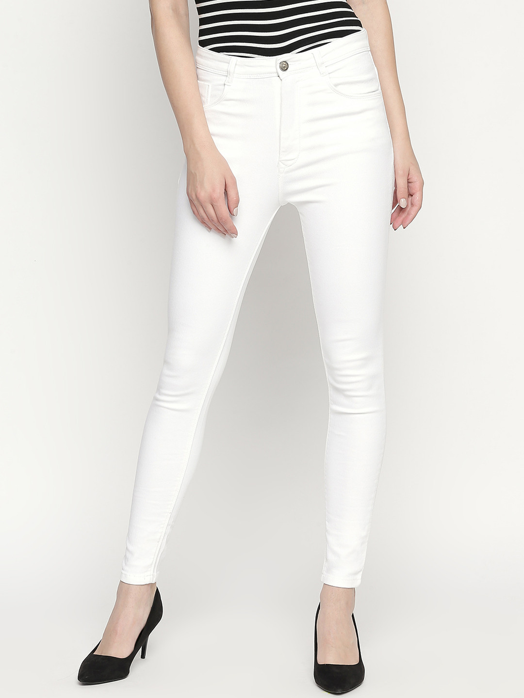 Buy Fungus Women White Slim Fit High Rise Clean Look Stretchable Jeans