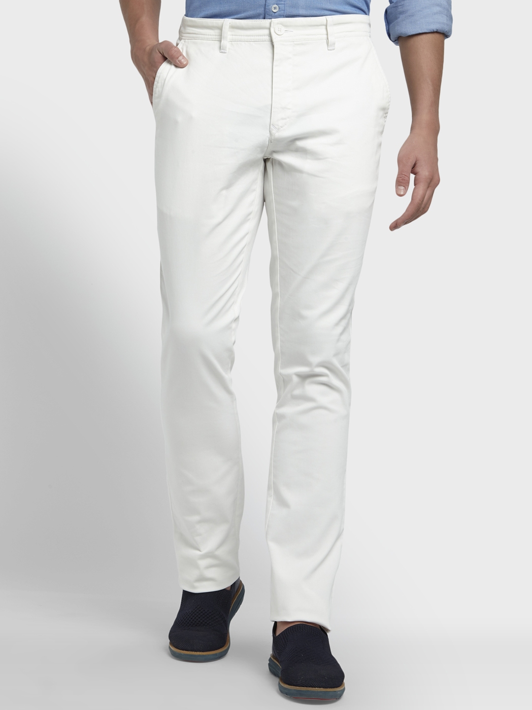 Buy ColorPlus Men White Regular Fit Solid Regular Trousers - Trousers ...