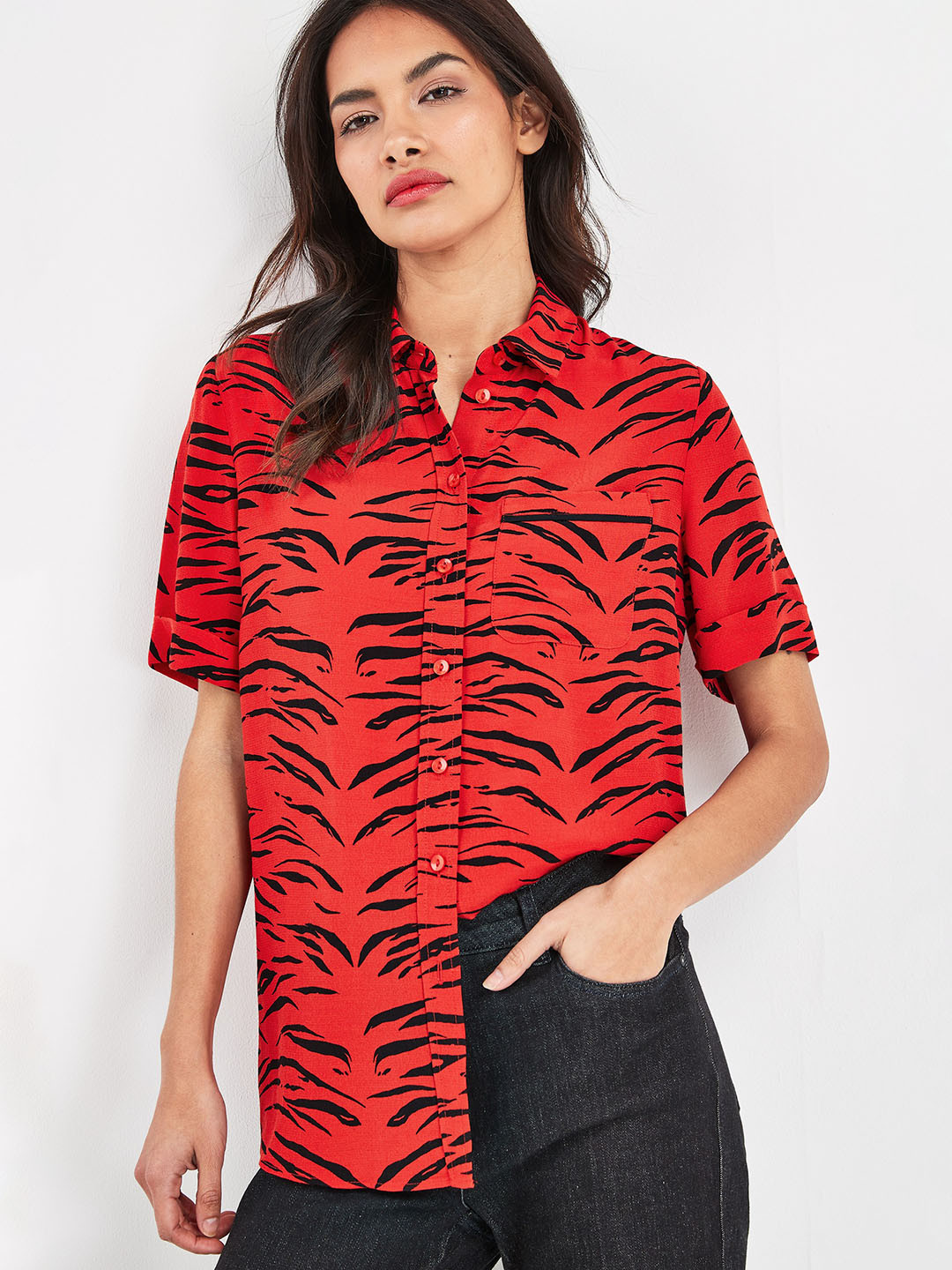 Buy Next Women Red & Black Printed Shirt Style Top Tops for Women